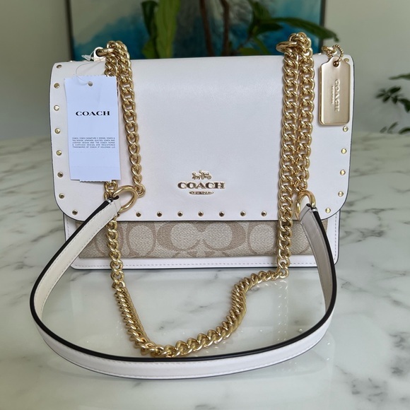 NWT COACH Klare Crossbody Bag In Signature Canvas With Rivets 90400 Snake Chalk - Picture 1 of 13